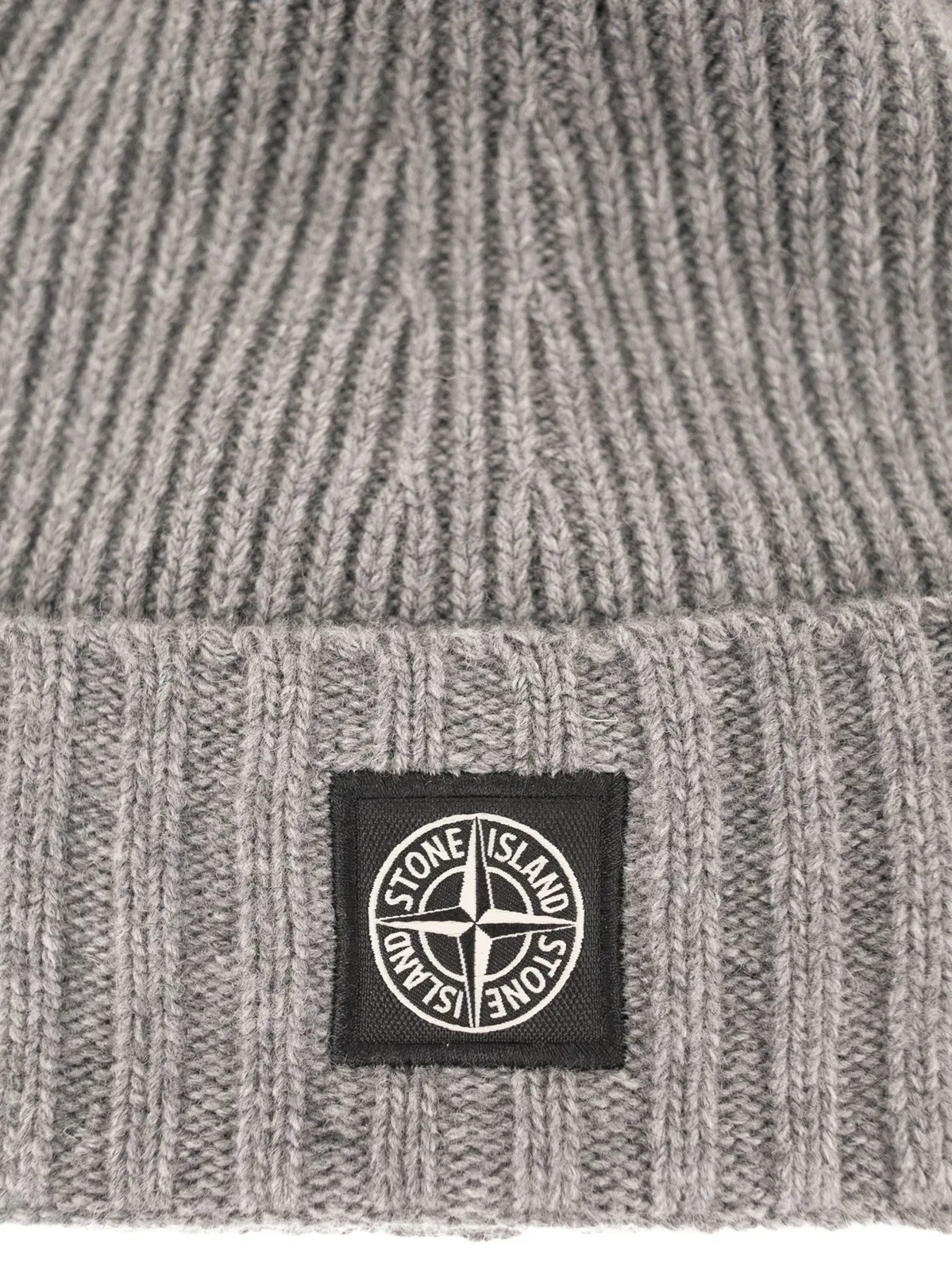 Stone Island Rib-Knit Wool Blend Beanie With Compass 