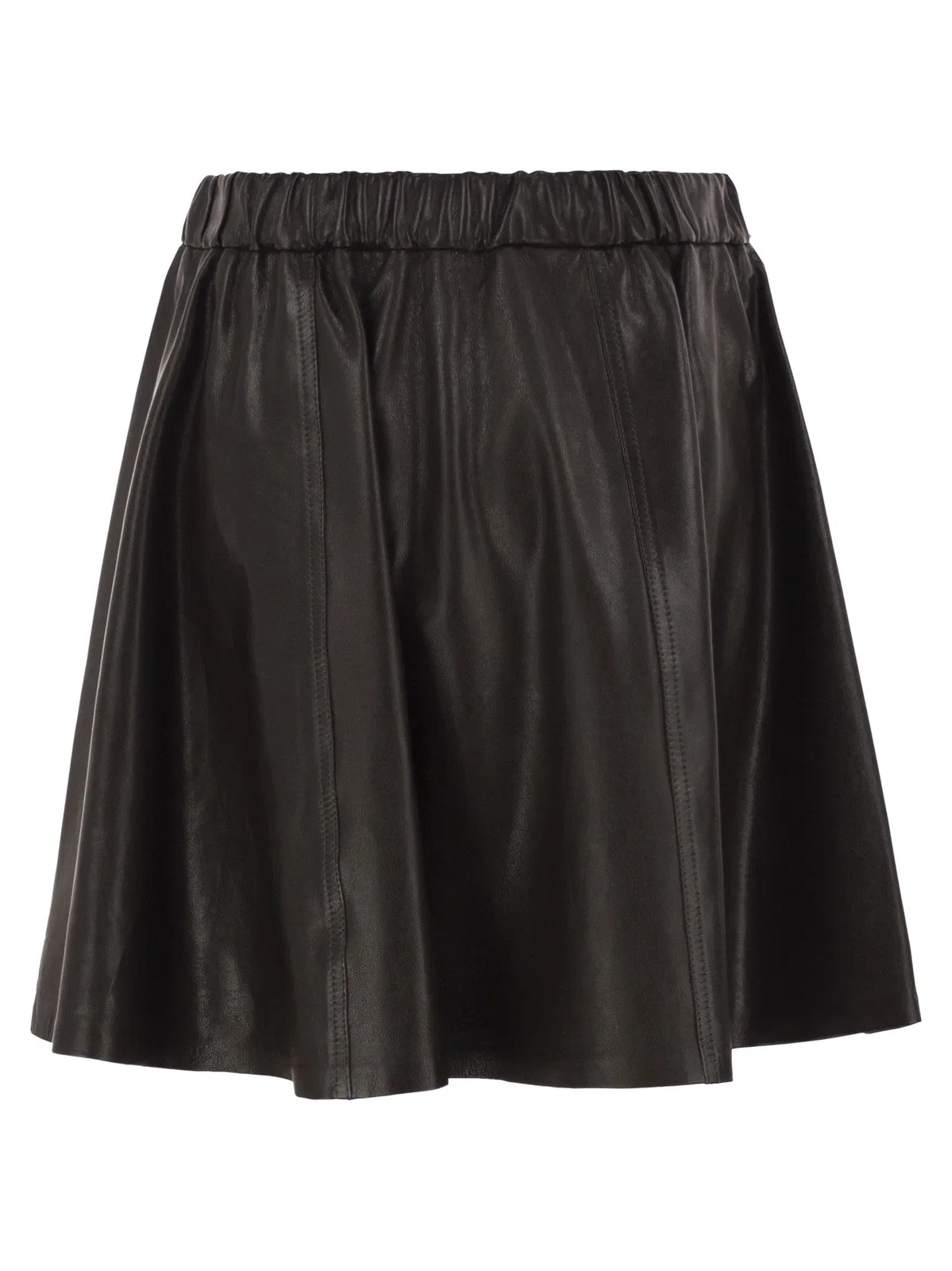 Brunello Cucinelli Flared Nappa Leather Skirt With Elastica
