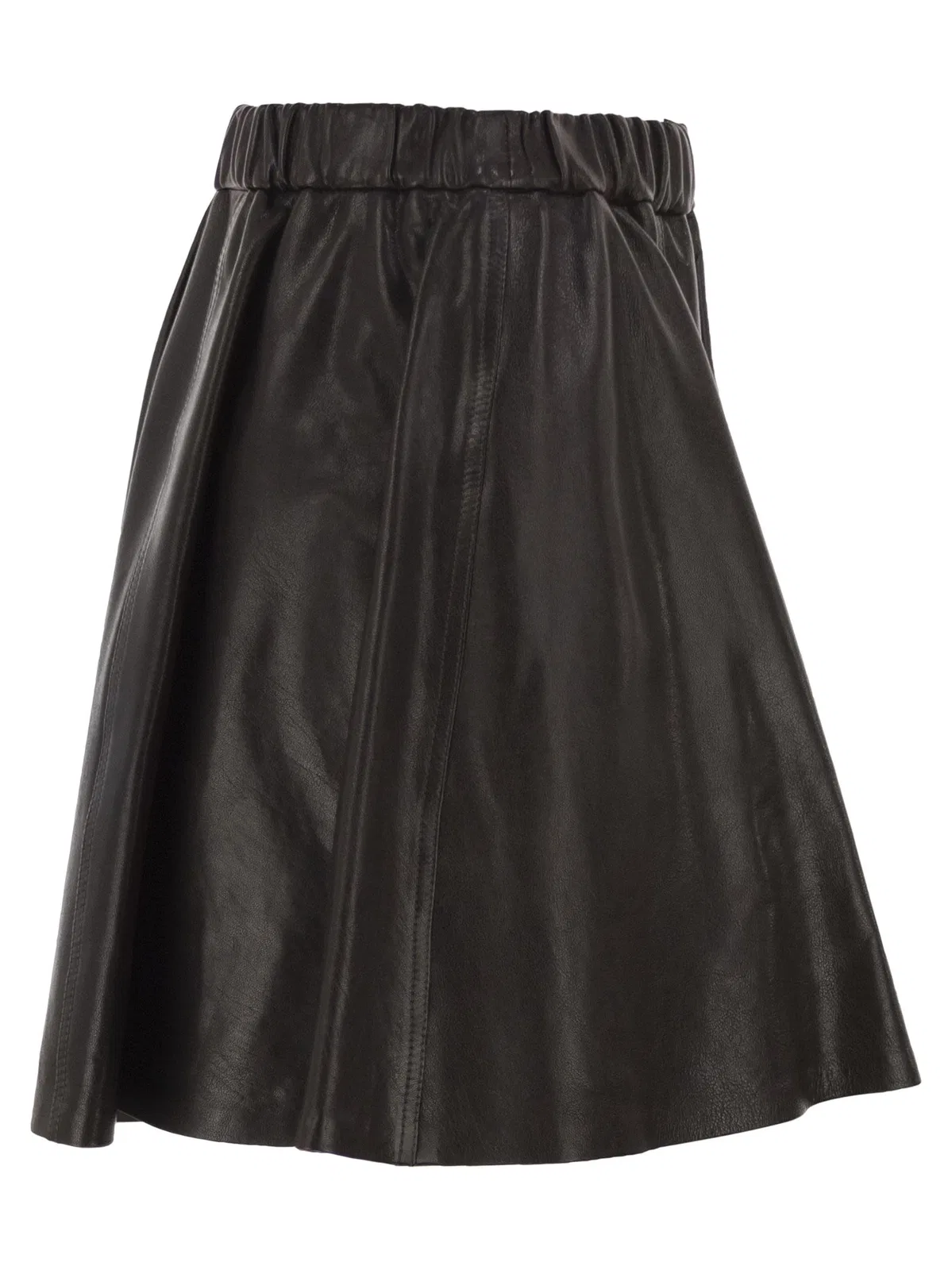 Brunello Cucinelli Flared Nappa Leather Skirt With Elastica
