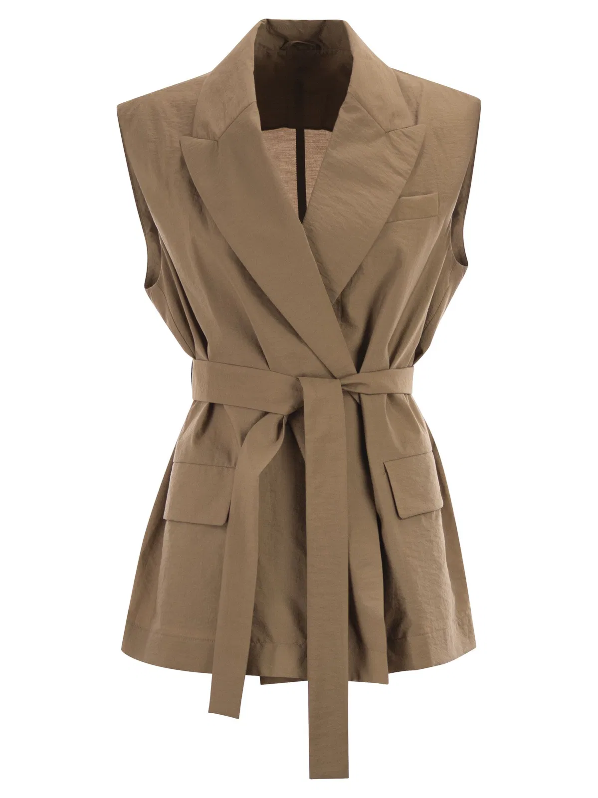 Brunello Cucinelli Techno Cotton Poplin Waistcoat With Belt