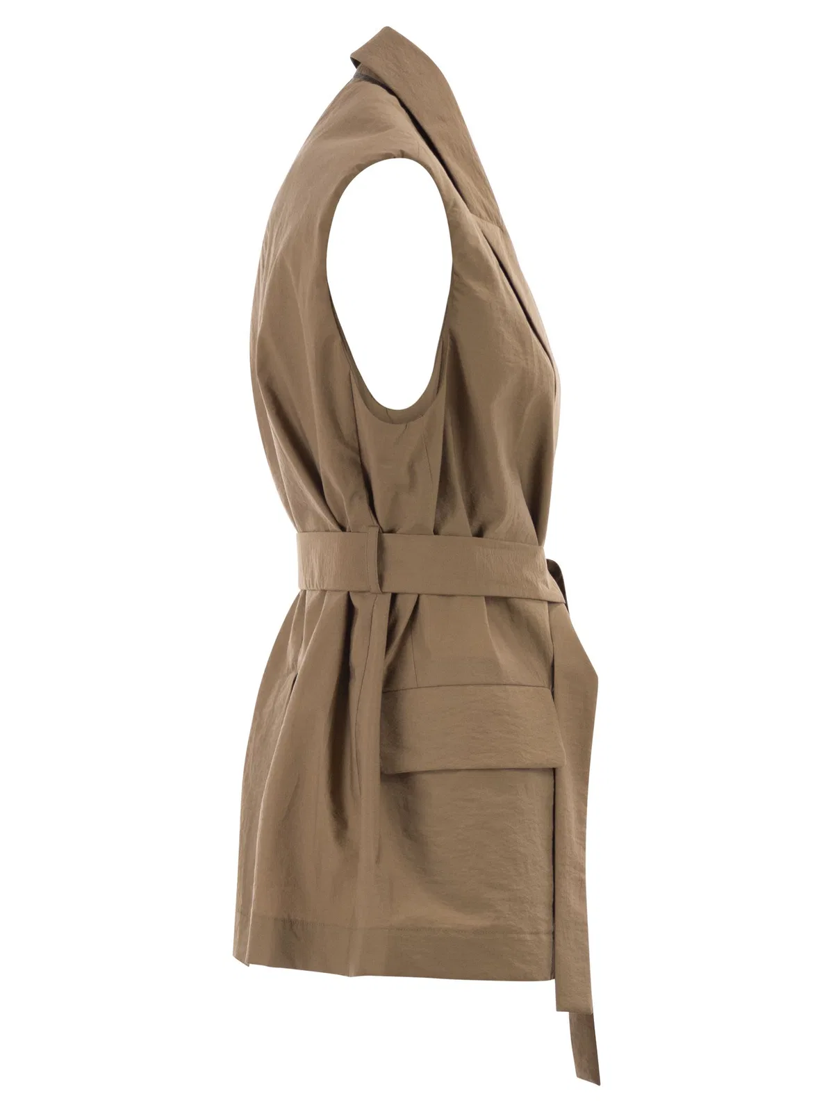 Brunello Cucinelli Techno Cotton Poplin Waistcoat With Belt