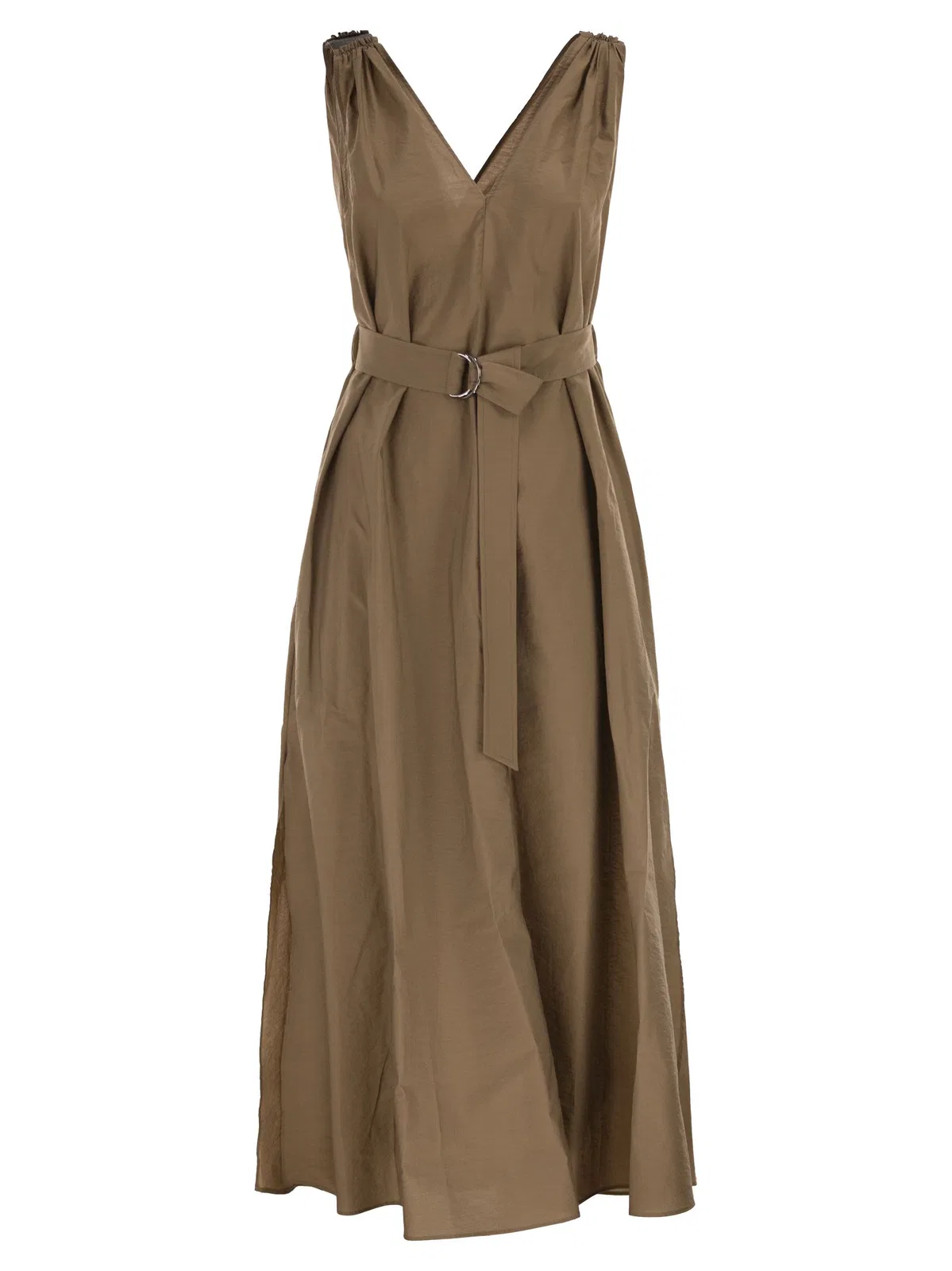 Brunello Cucinelli Techno Cotton Poplin Dress With Belt And