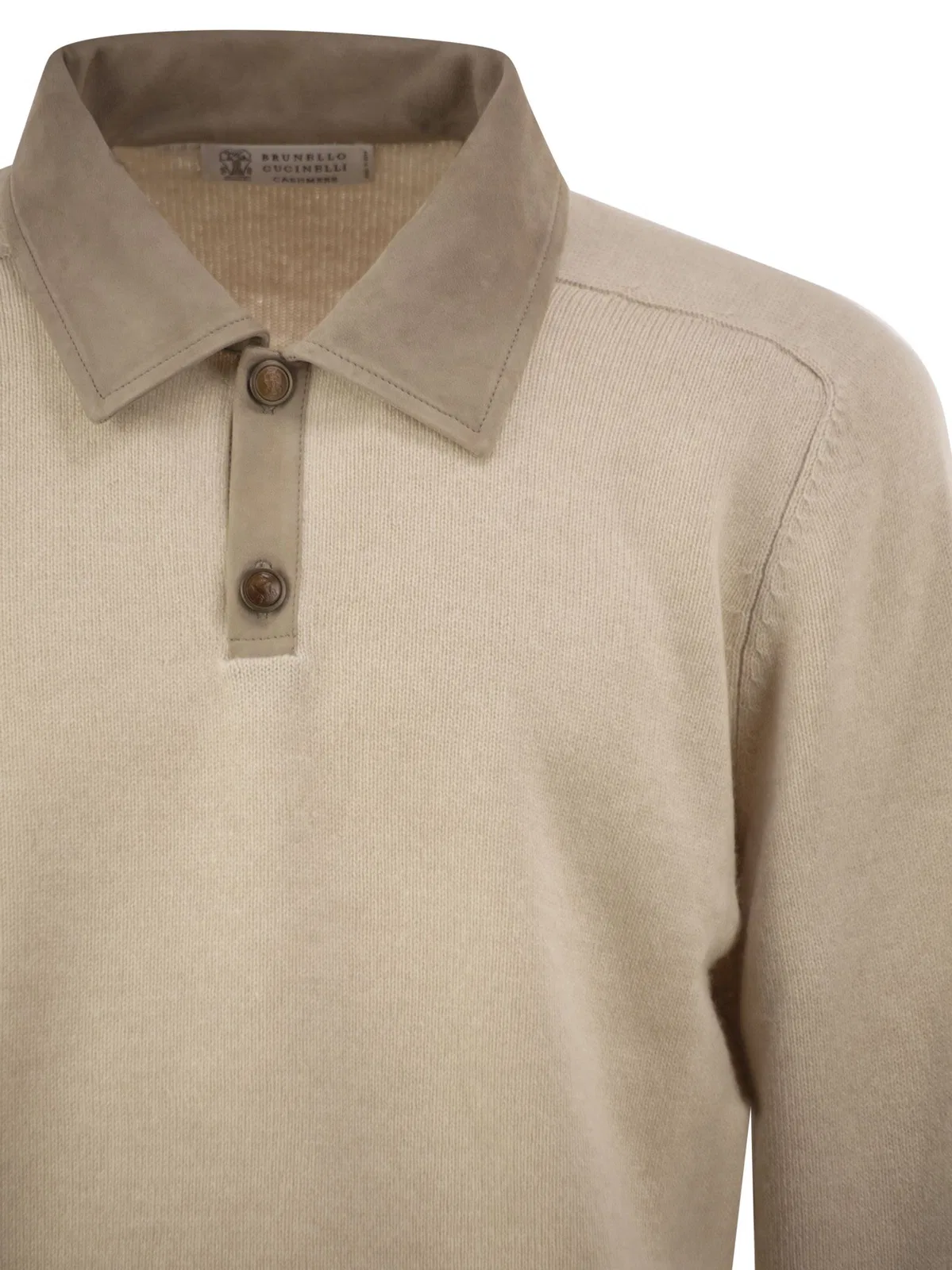 Brunello Cucinelli Pure Cashmere Polo Jumper With Leather D