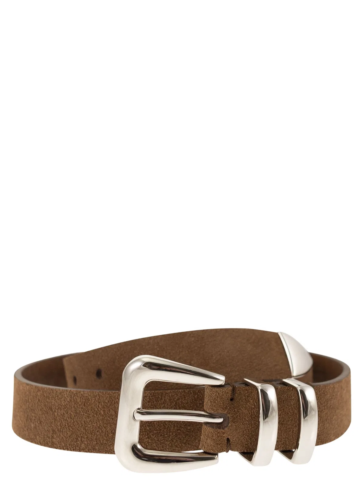 Brunello Cucinelli Slim Suede Belt With Polished Metal Deta