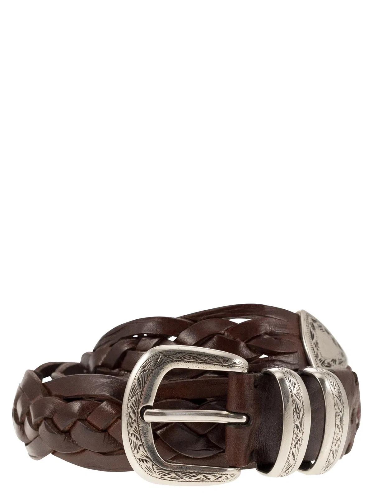 Brunello Cucinelli Braided Calfskin Belt With Detailed Buck