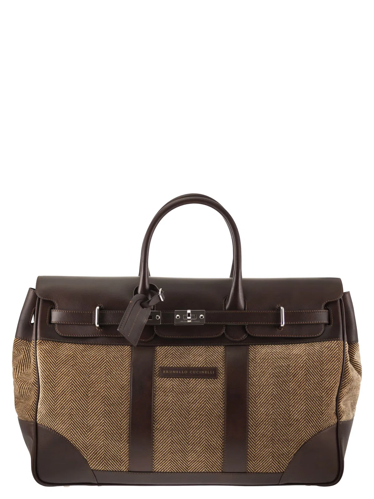 Brunello Cucinelli Herringbone Fabric And Leather Weekender