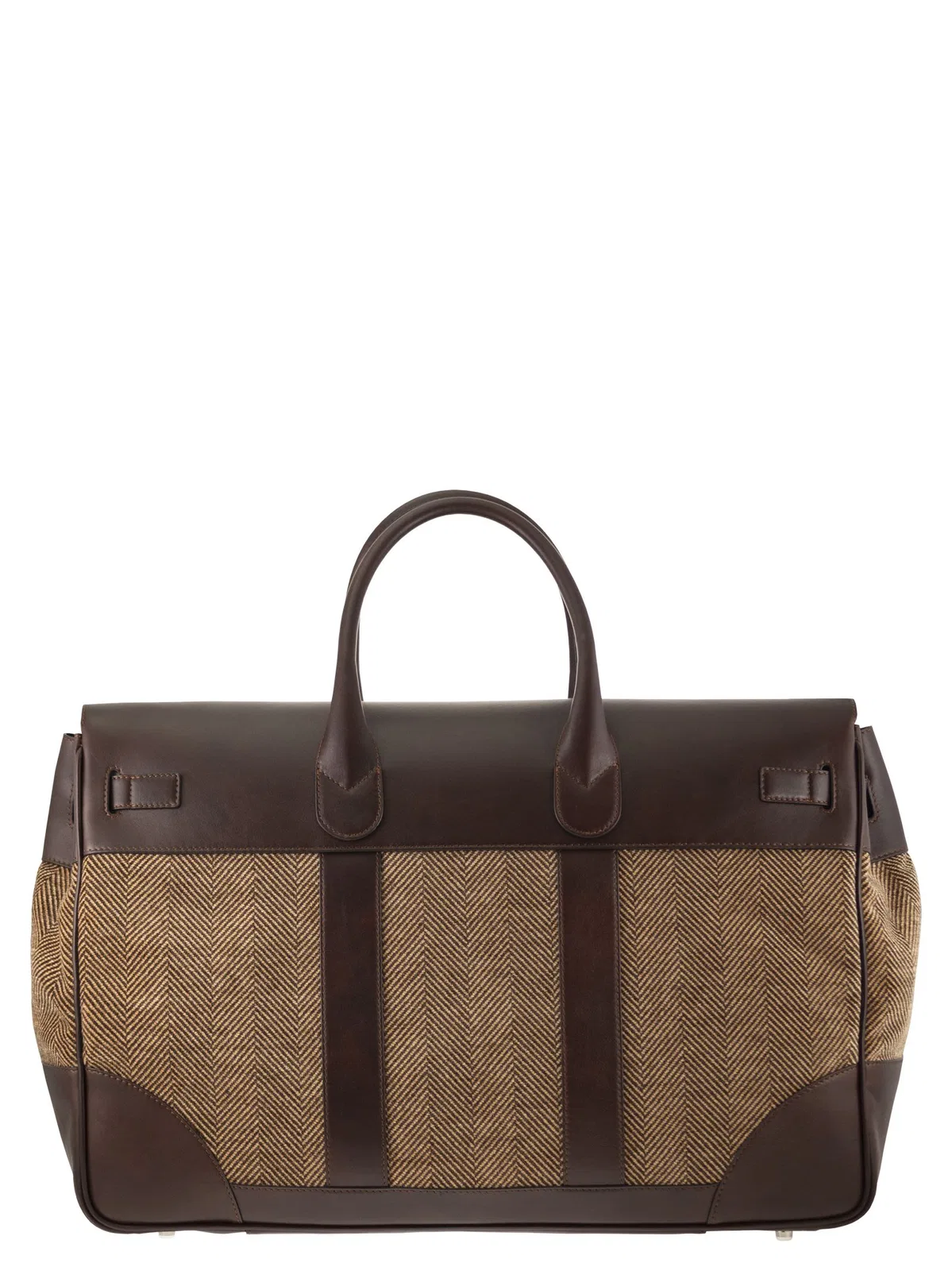 Brunello Cucinelli Herringbone Fabric And Leather Weekender