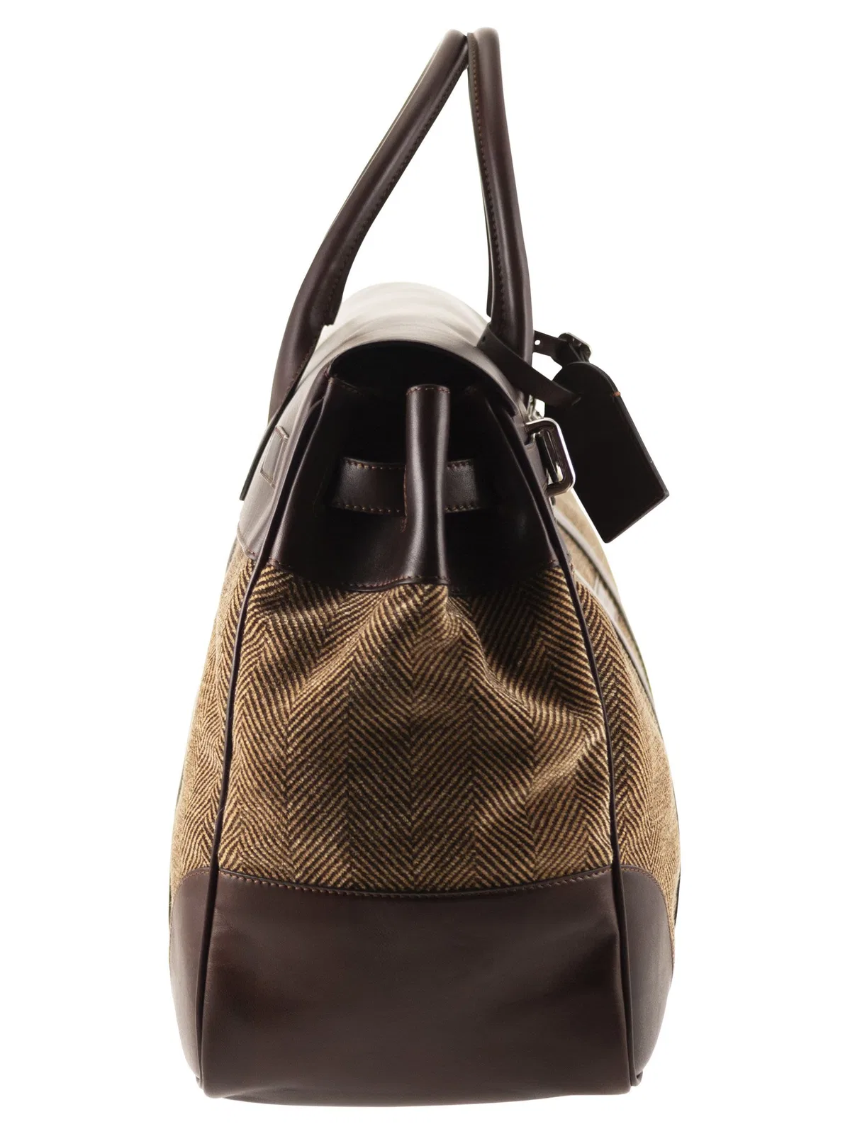 Brunello Cucinelli Herringbone Fabric And Leather Weekender