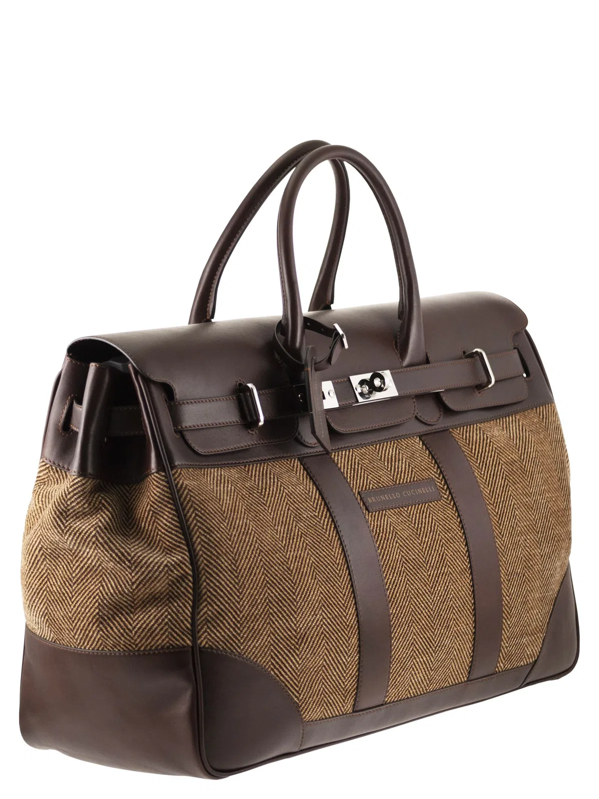 Brunello Cucinelli Herringbone Fabric And Leather Weekender
