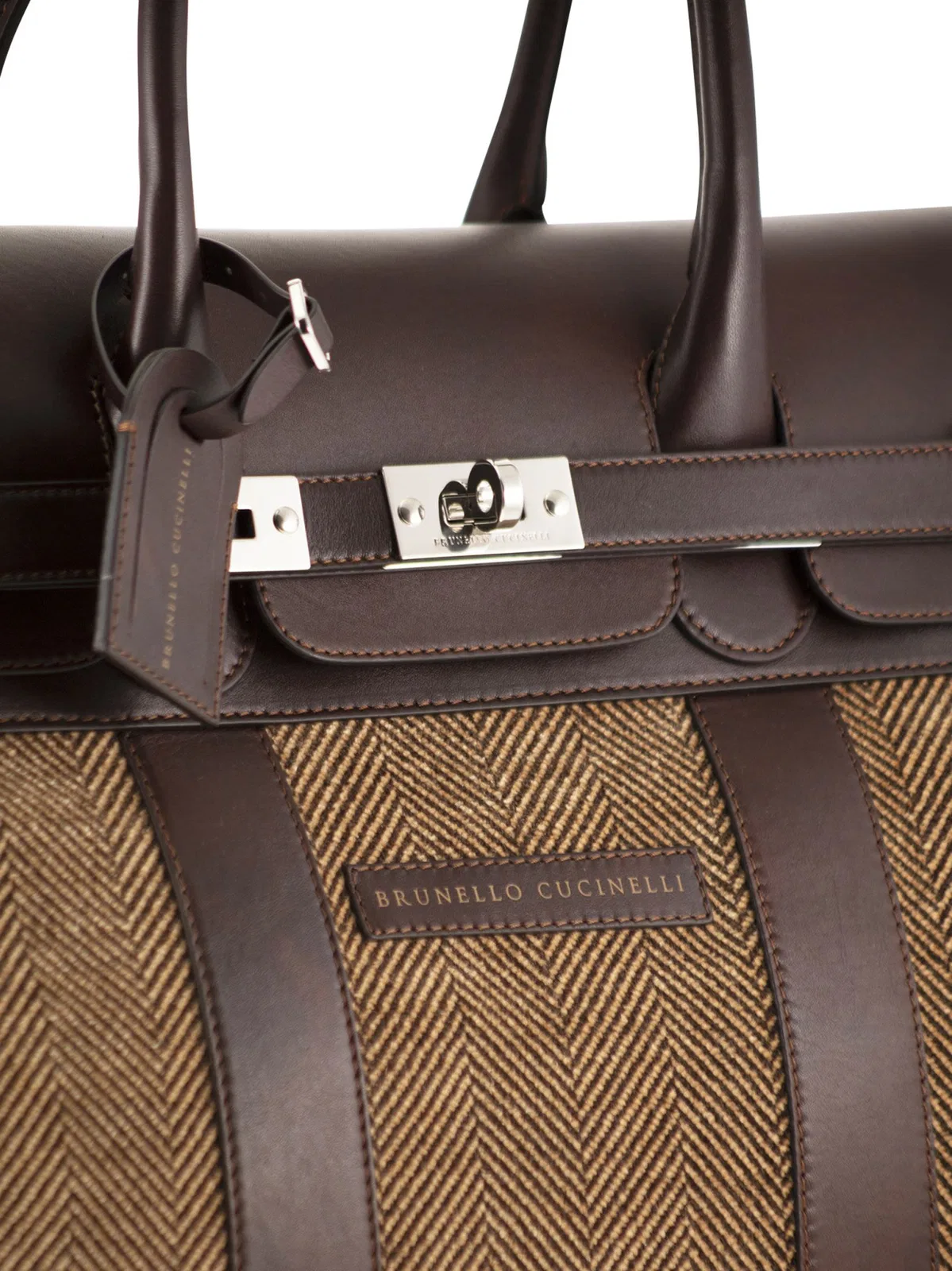 Brunello Cucinelli Herringbone Fabric And Leather Weekender