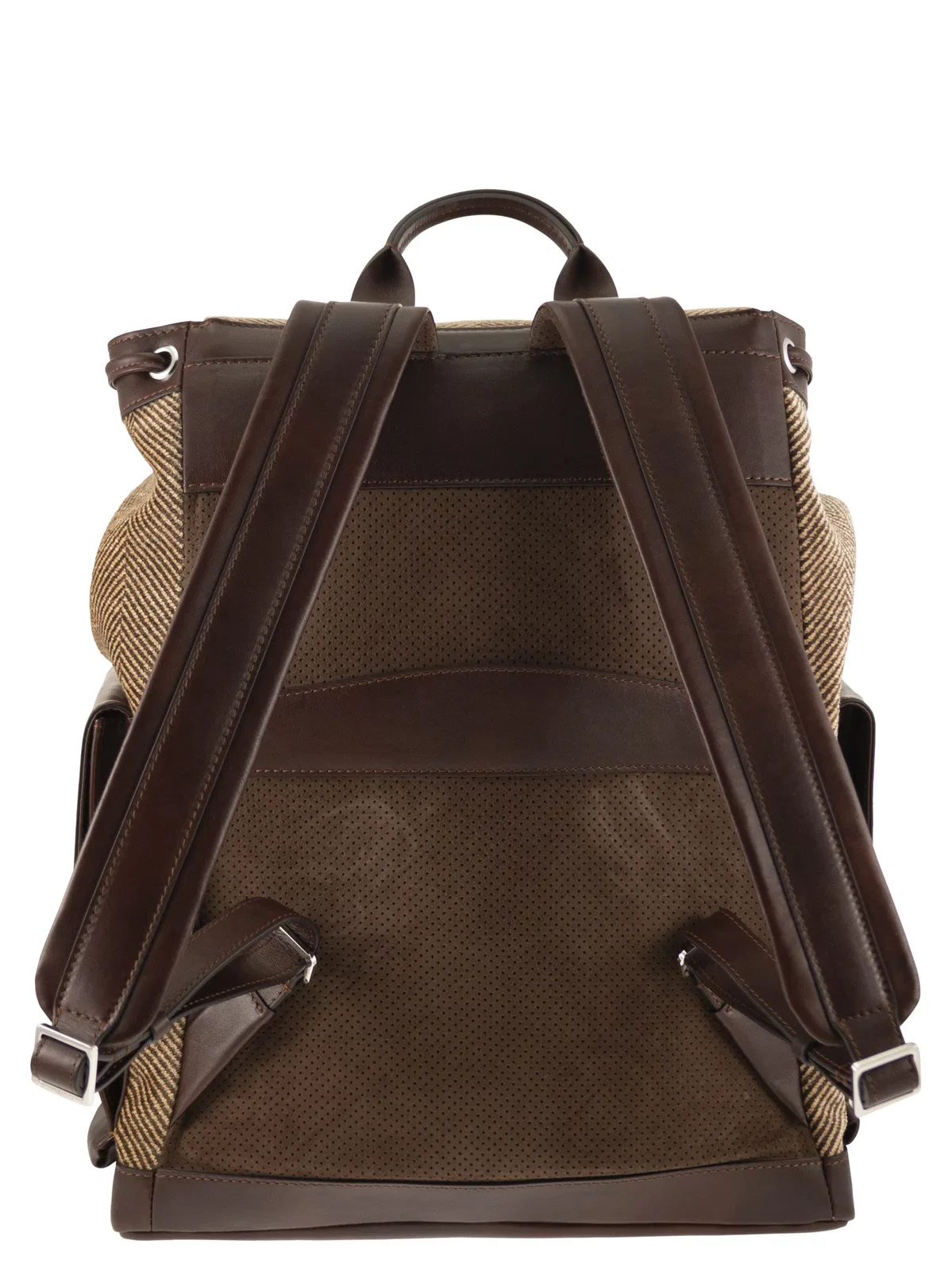 Brunello Cucinelli Herringbone-Texture Backpack With Leathe