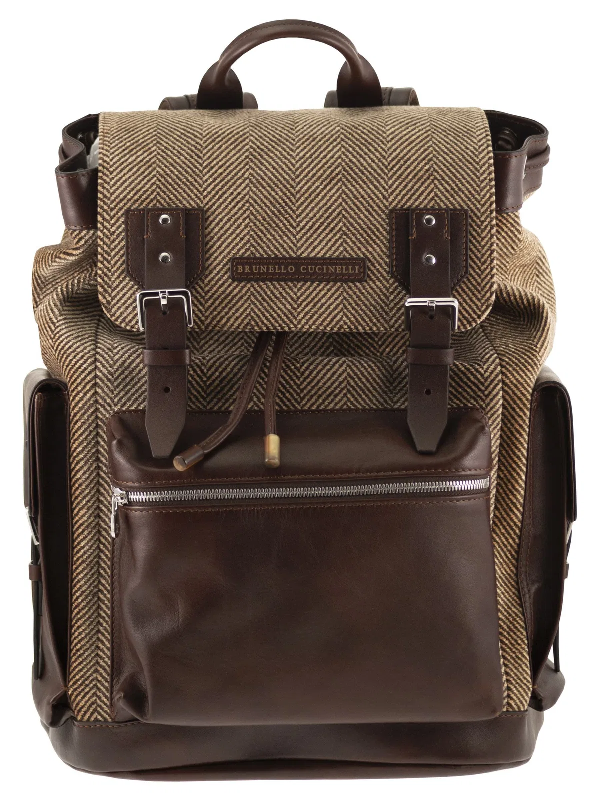 Brunello Cucinelli Herringbone-Texture Backpack With Leathe