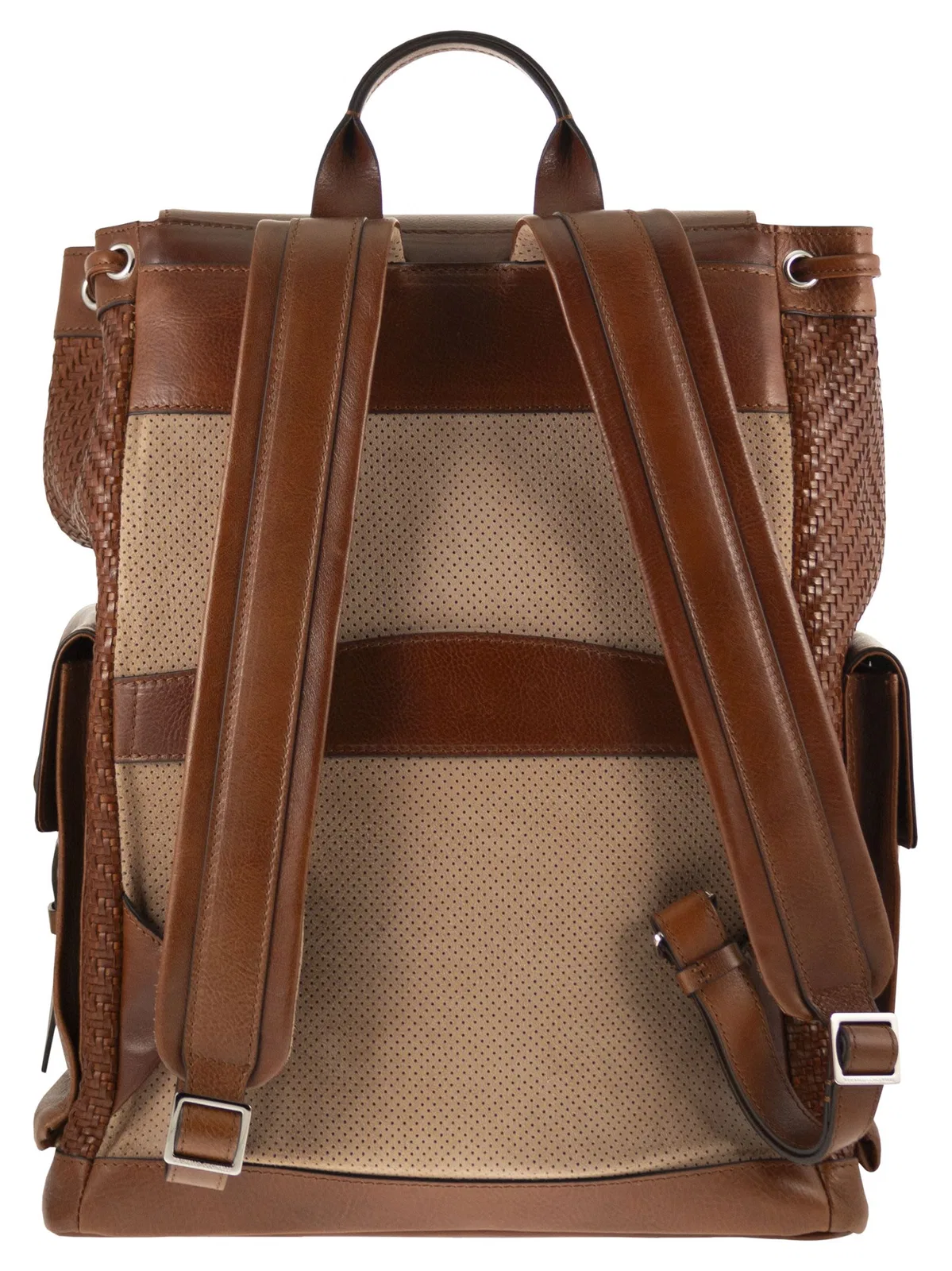 Brunello Cucinelli City Backpack In Woven Calfskin And Cowh