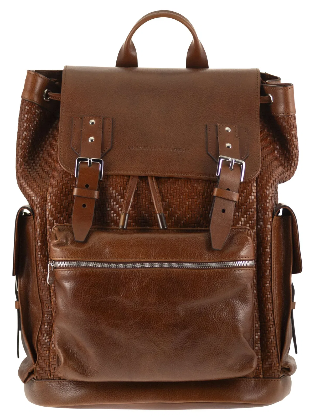 Brunello Cucinelli City Backpack In Woven Calfskin And Cowh