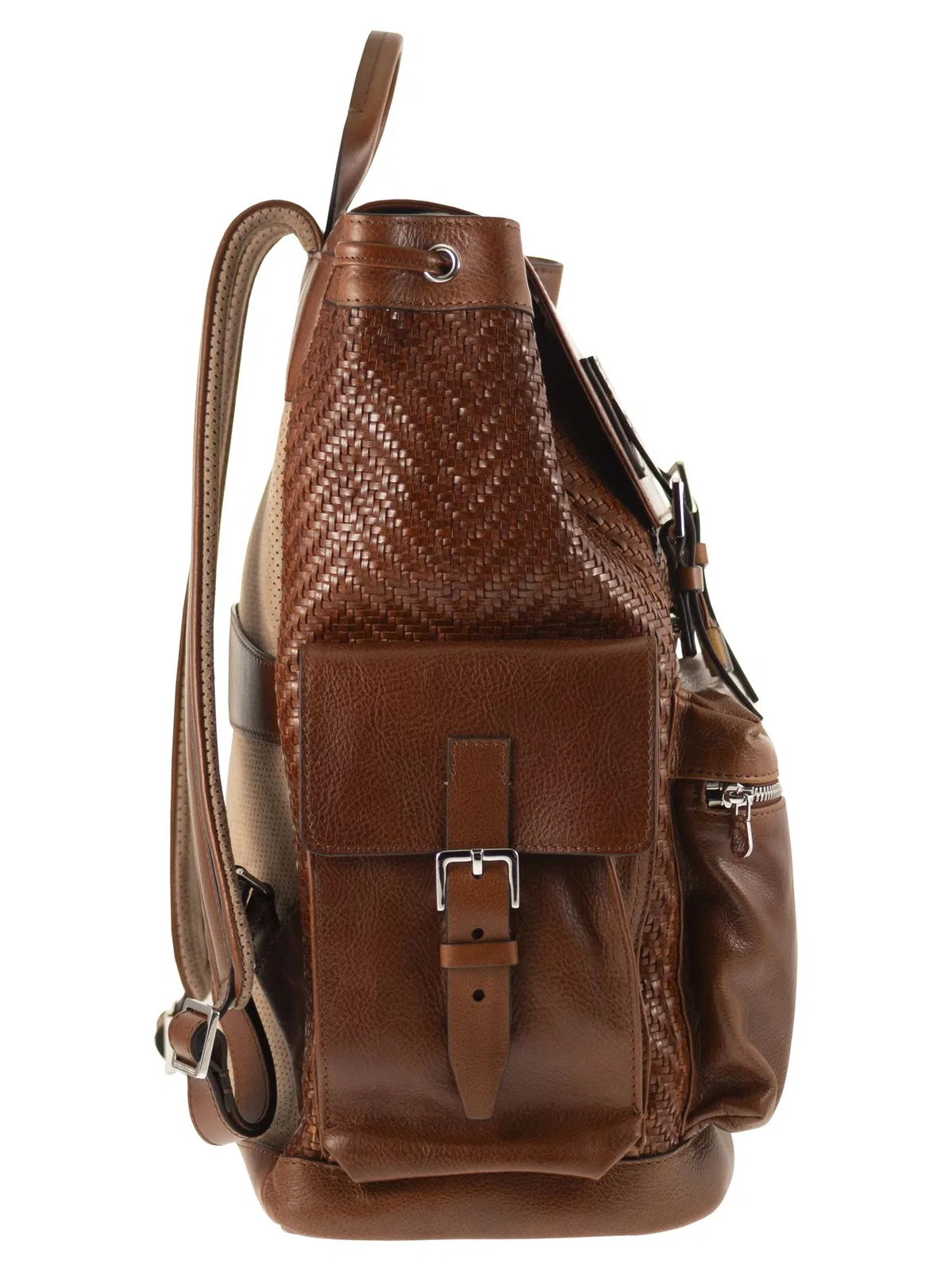 Brunello Cucinelli City Backpack In Woven Calfskin And Cowh