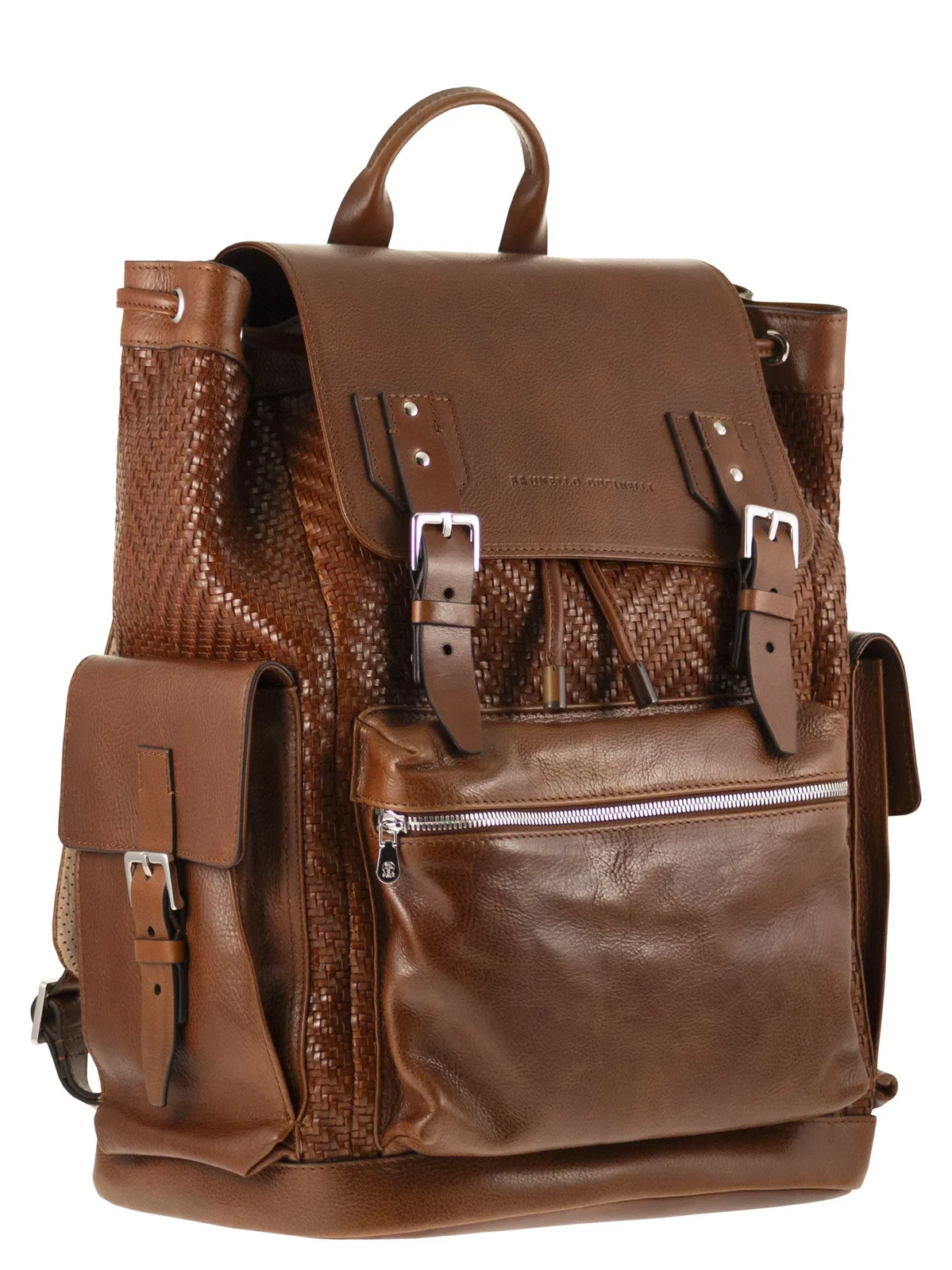 Brunello Cucinelli City Backpack In Woven Calfskin And Cowh