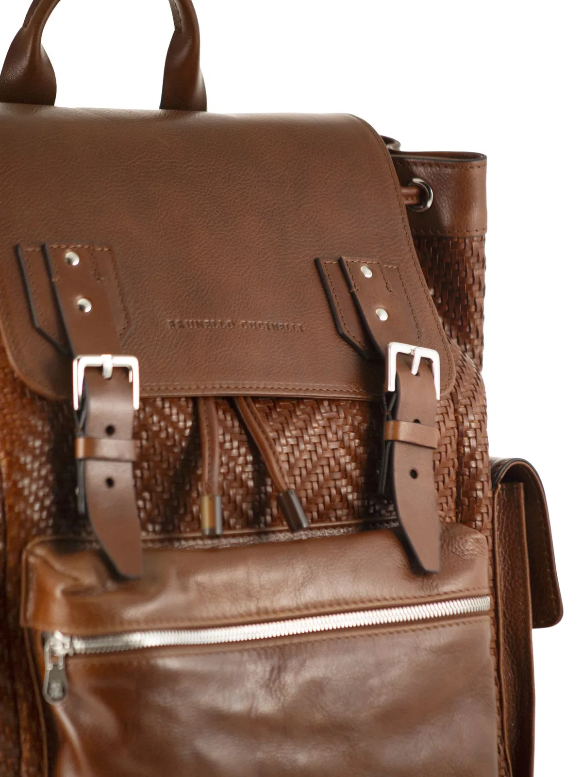 Brunello Cucinelli City Backpack In Woven Calfskin And Cowh