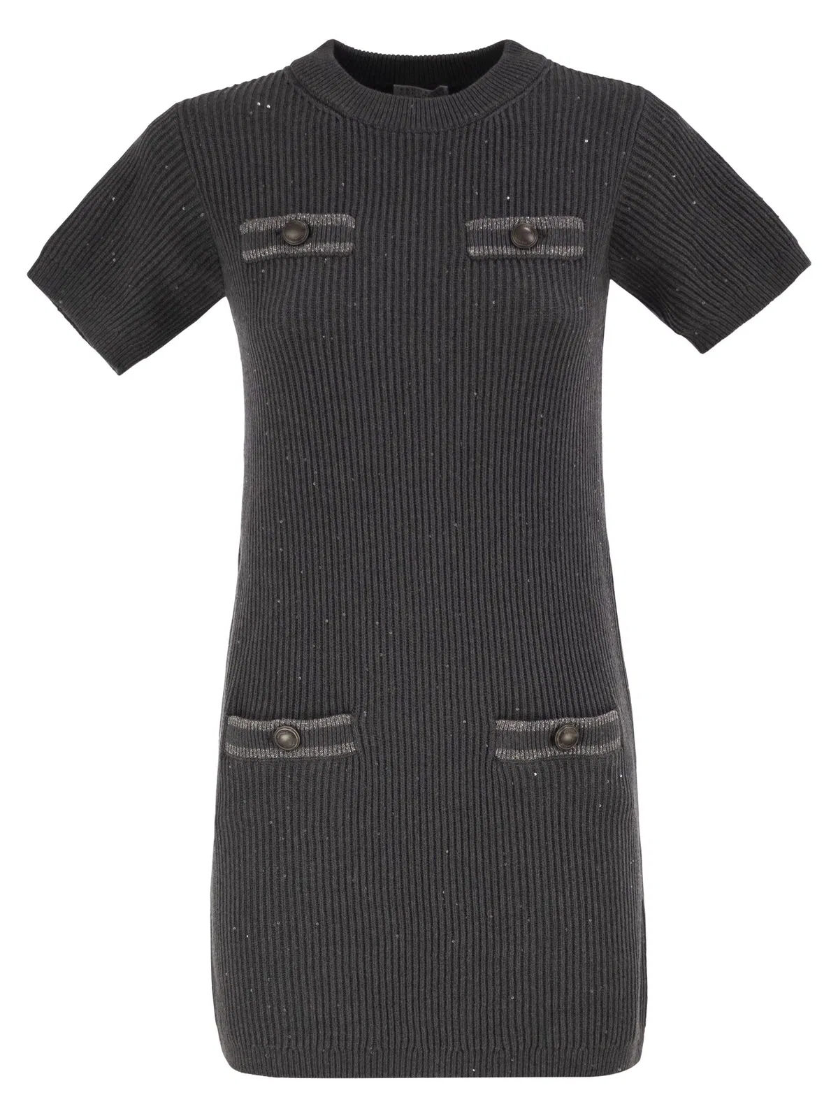 Brunello Cucinelli Ribbed Knit Dress With Sequins And Patch