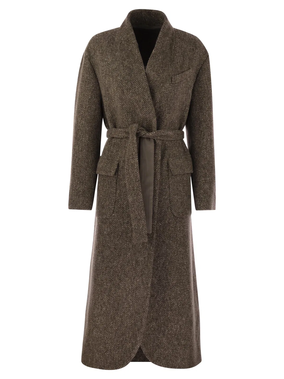 Brunello Cucinelli Wool And Cashmere Diagonal Mélange Coat 