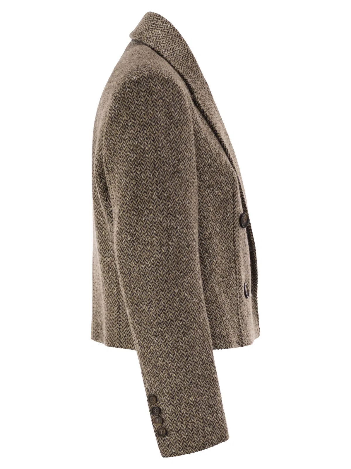 Brunello Cucinelli Double-Breasted Herringbone Blazer With