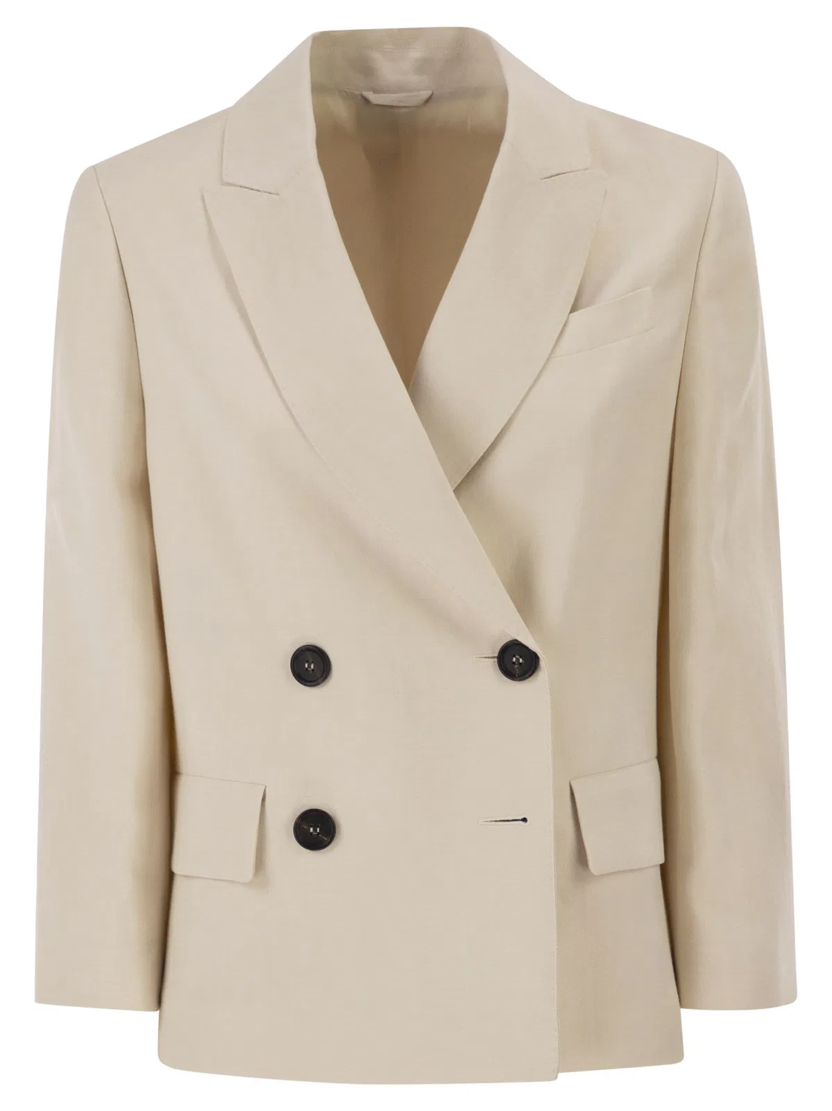 Brunello Cucinelli Fluid Viscose And Linen Twill Blazer Wit