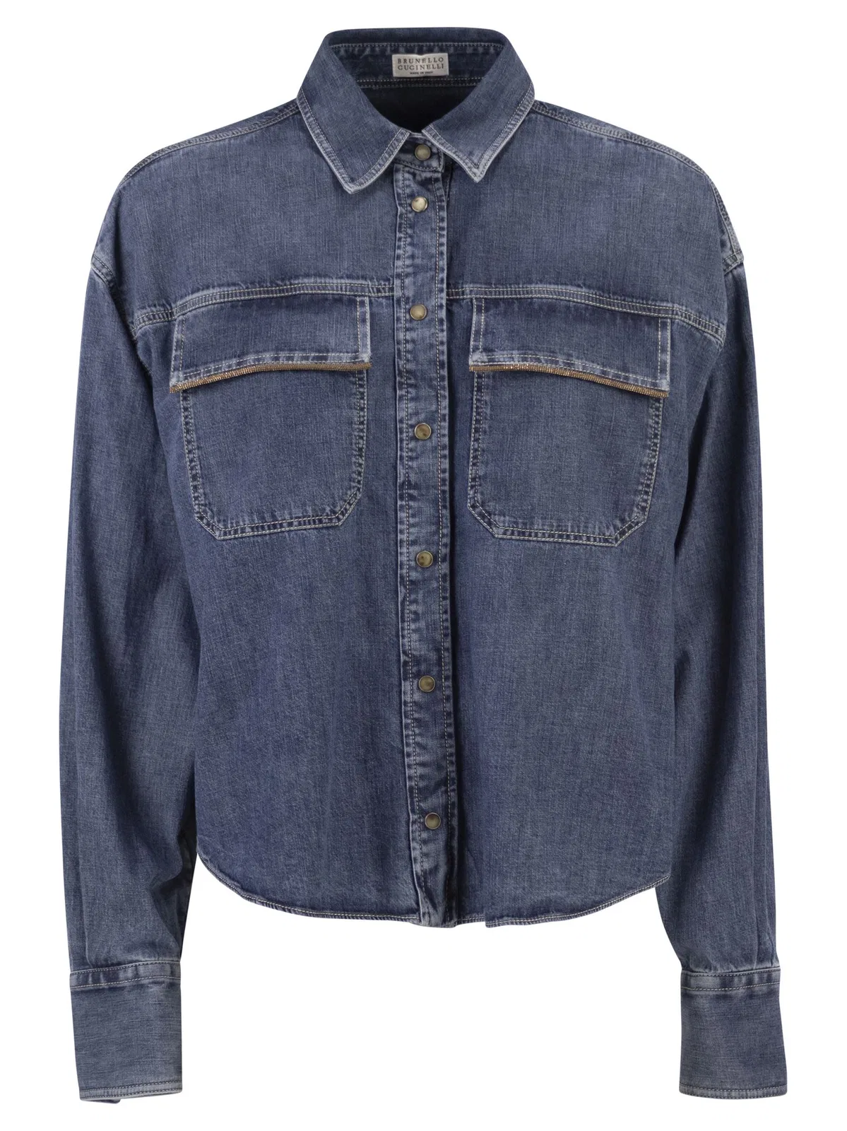 Brunello Cucinelli Cropped Denim Shirt With Patch Pockets