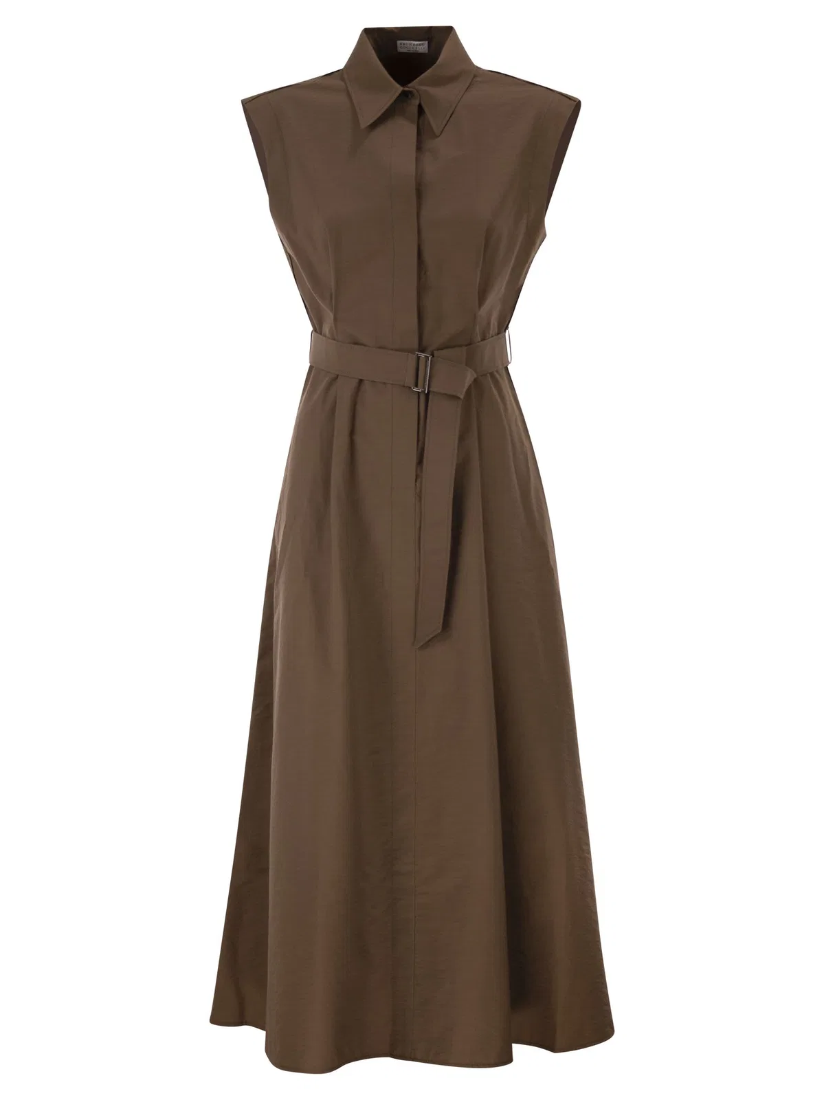 Brunello Cucinelli Long Sleeveless Cotton Dress With Belt A