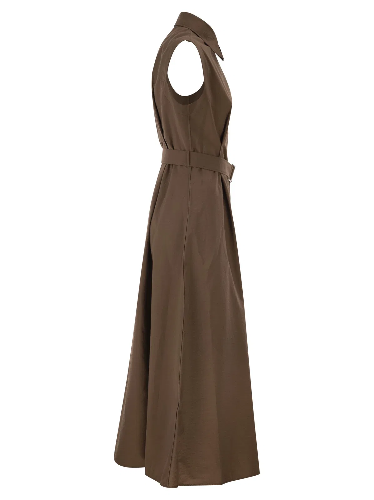 Brunello Cucinelli Long Sleeveless Cotton Dress With Belt A