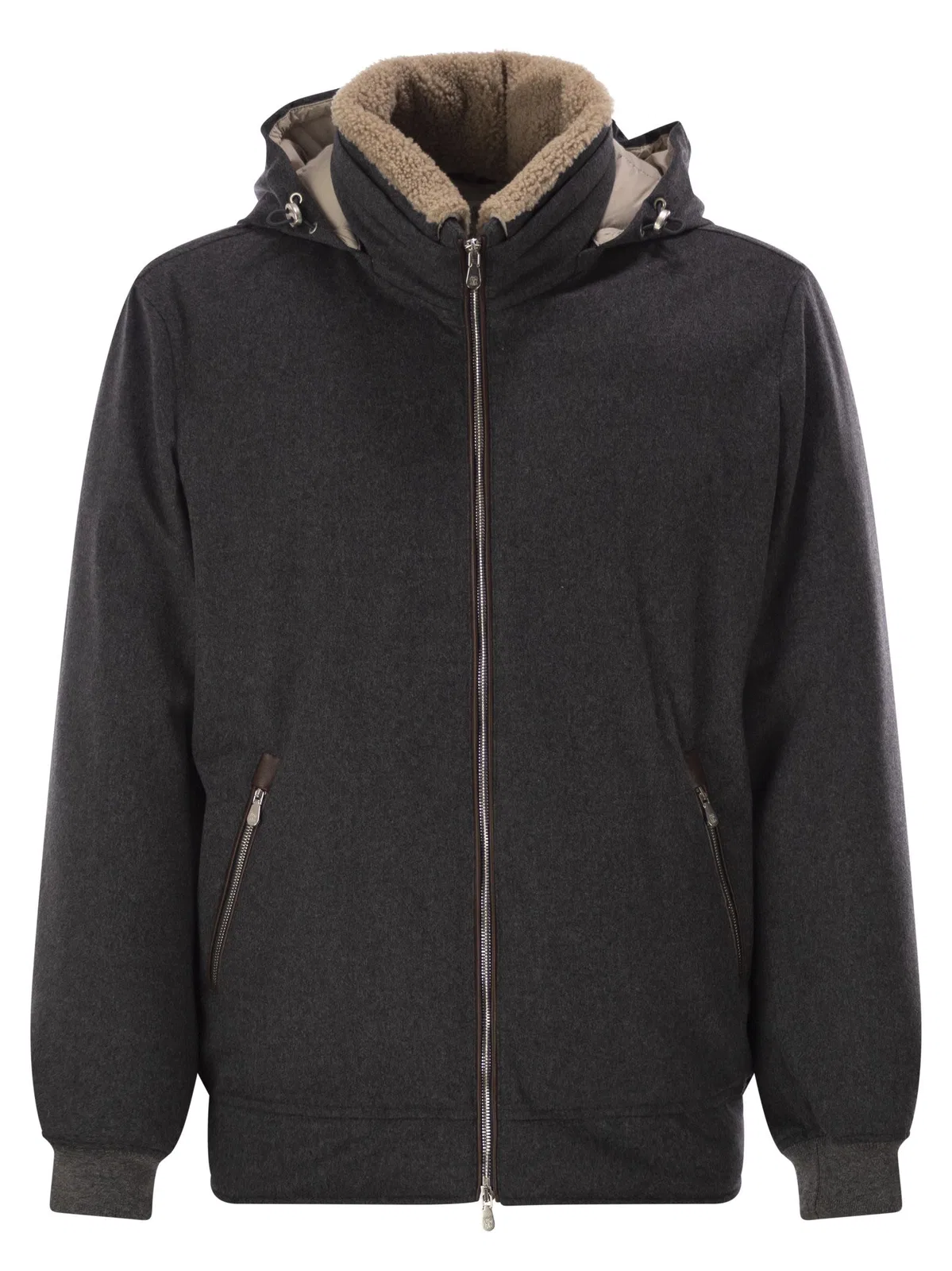 Brunello Cucinelli Membranated Wool Flannel Down Jacket Wit