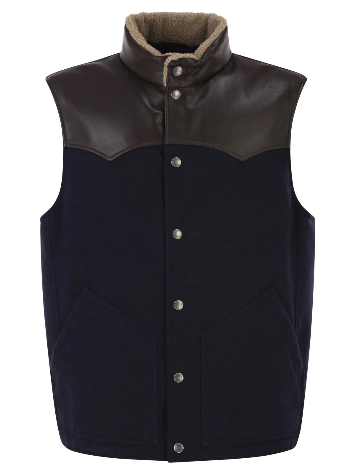 Brunello Cucinelli Wool Padded Gilet With Leather Trims And