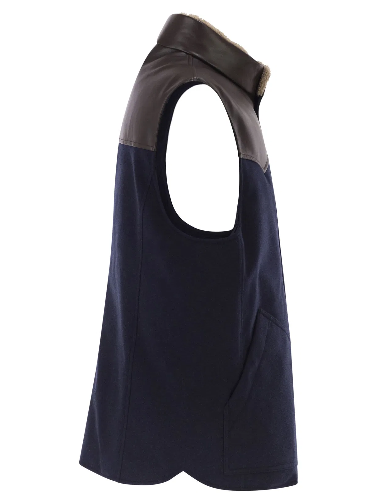 Brunello Cucinelli Wool Padded Gilet With Leather Trims And