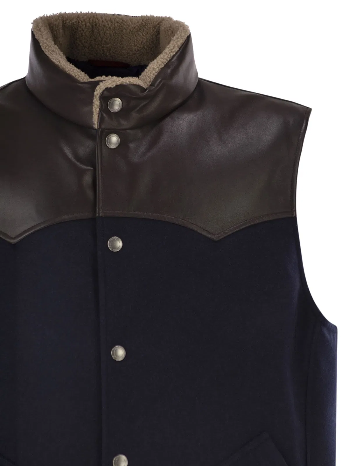 Brunello Cucinelli Wool Padded Gilet With Leather Trims And