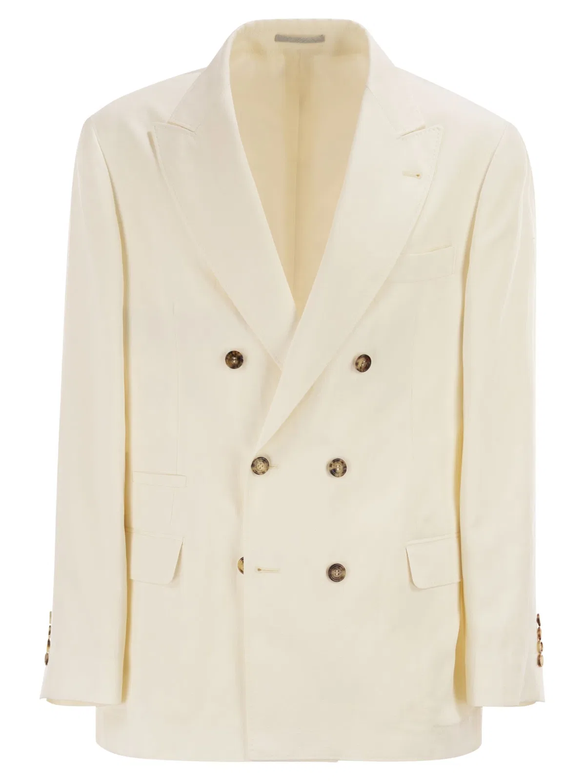 Brunello Cucinelli Double-Breasted Jacket In Silk And Linen