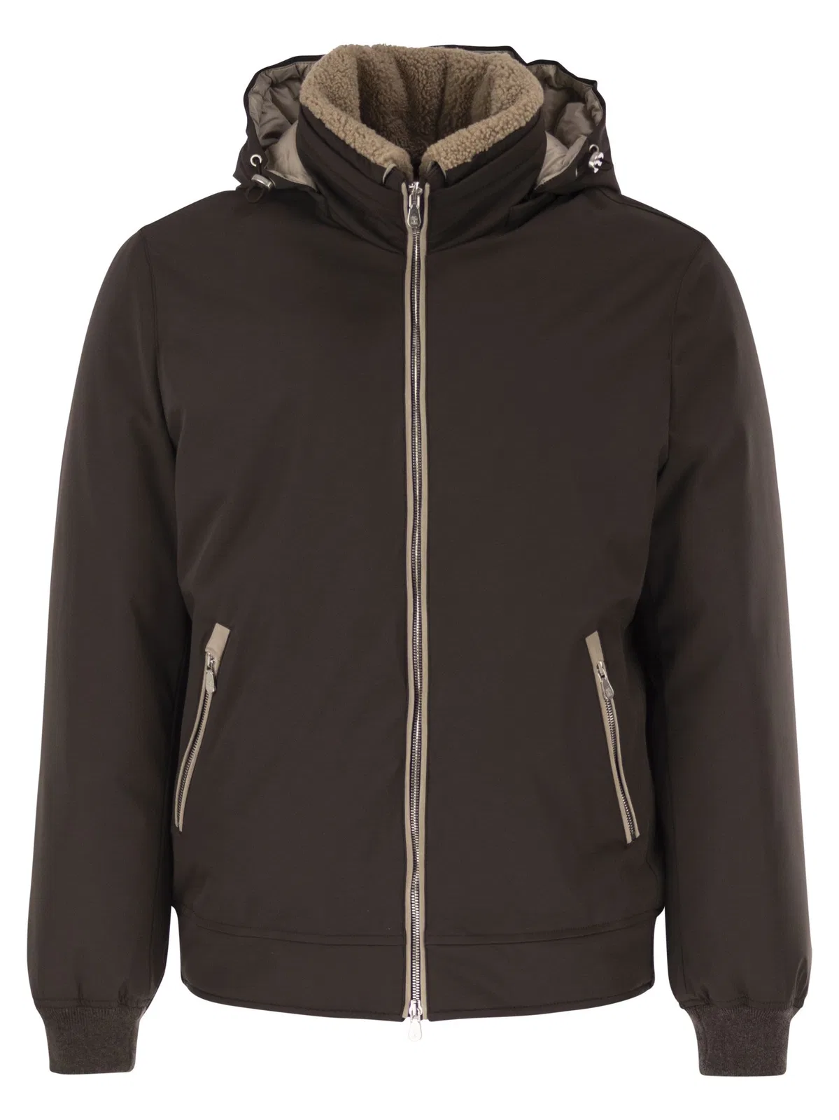 Brunello Cucinelli Padded Hooded Bomber Jacket With Shearli