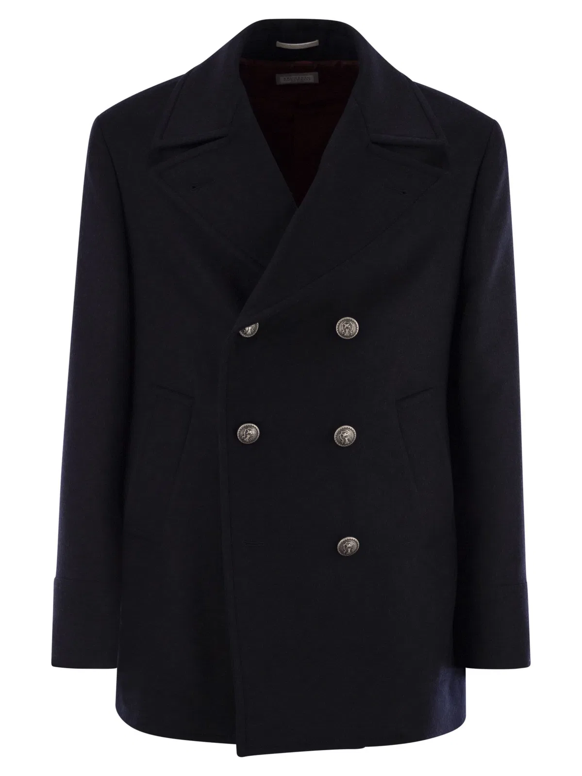 Brunello Cucinelli Double Wool Flannel Pea Coat With Metal 