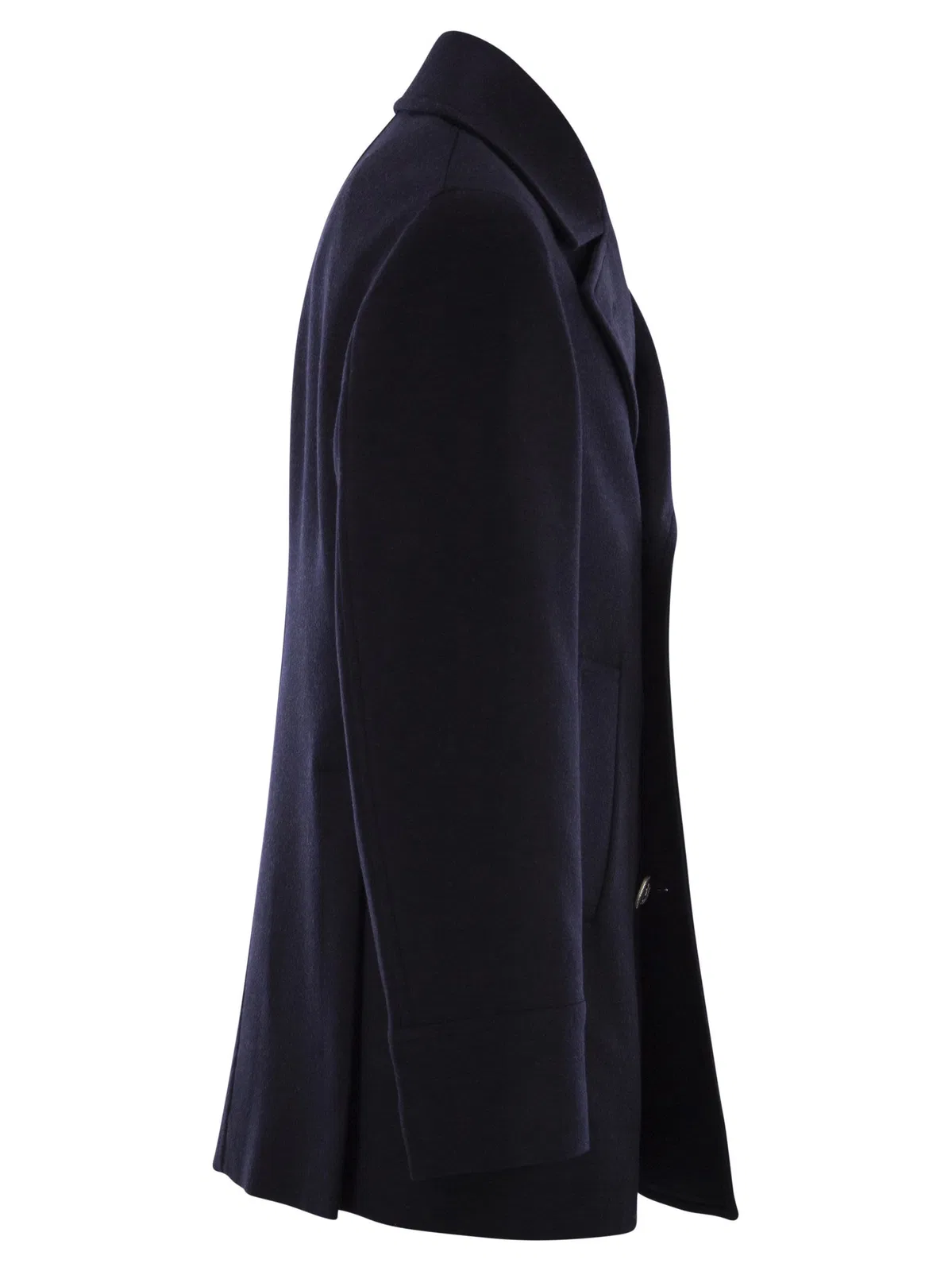 Brunello Cucinelli Double Wool Flannel Pea Coat With Metal 