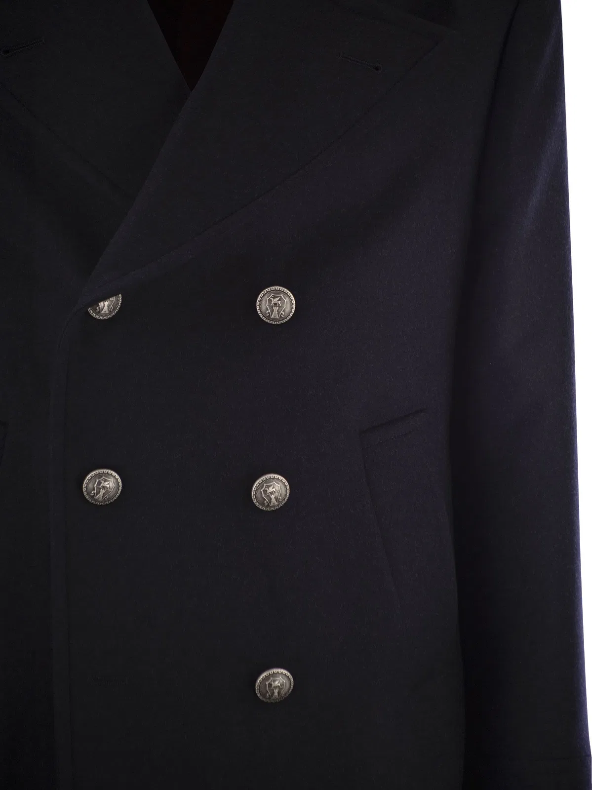 Brunello Cucinelli Double Wool Flannel Pea Coat With Metal 