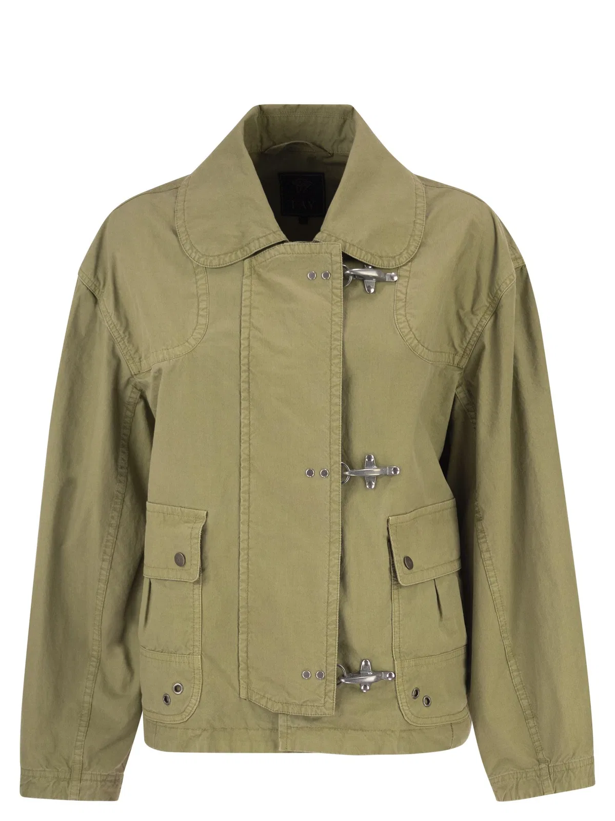 Fay Cropped Technical Cotton Jacket With Sig