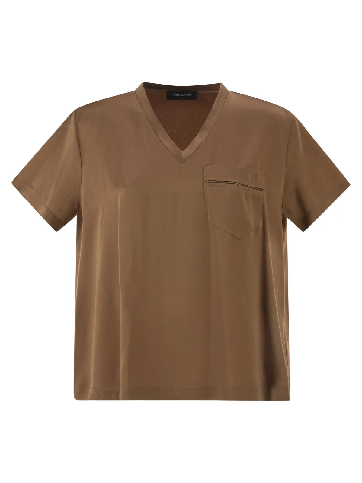 Fabiana Filippi V-Neck Satin Top With Elegant Pocket