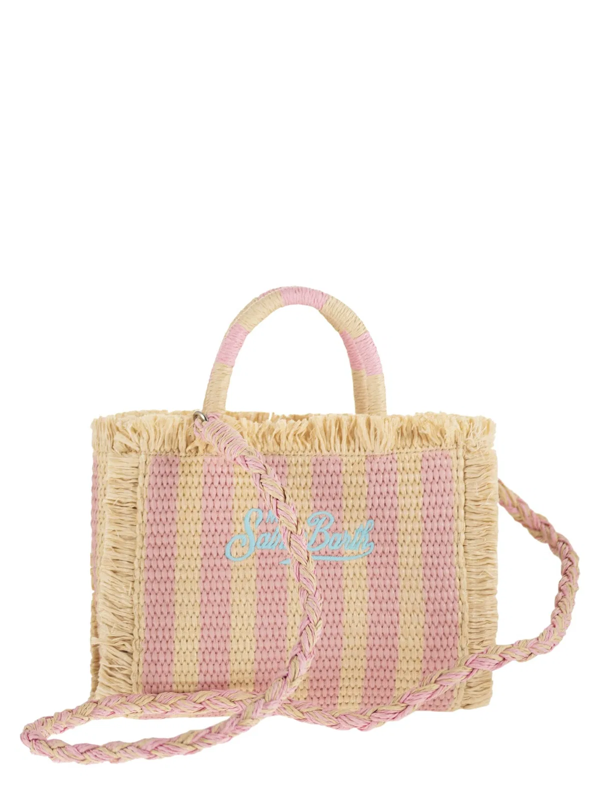 Mc2 Saint Barth Striped Woven Mini Bag With Embroidered 