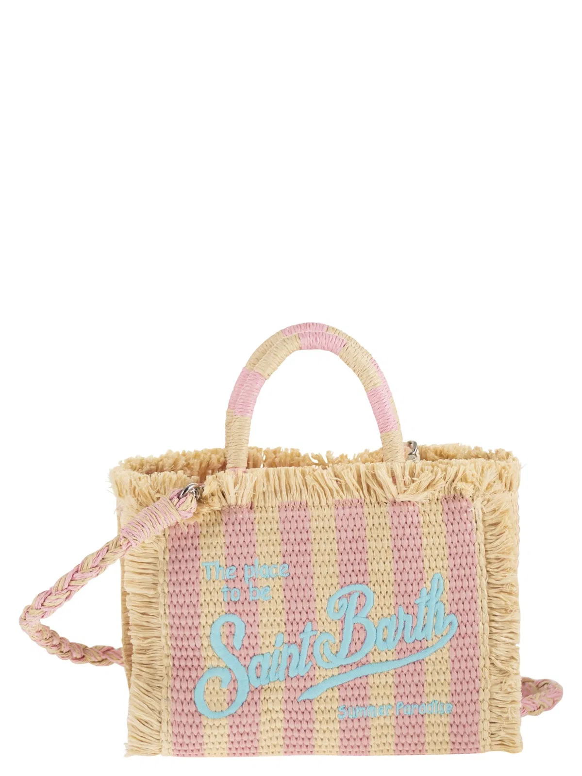 Mc2 Saint Barth Striped Woven Mini Bag With Embroidered 