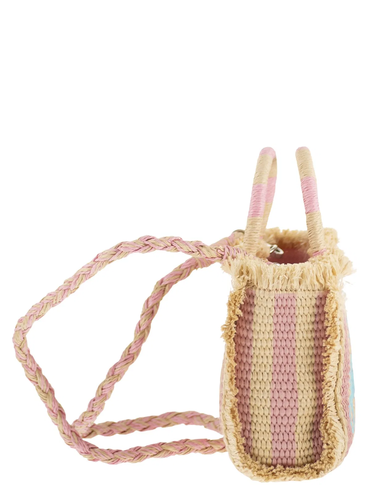 Mc2 Saint Barth Striped Woven Mini Bag With Embroidered 