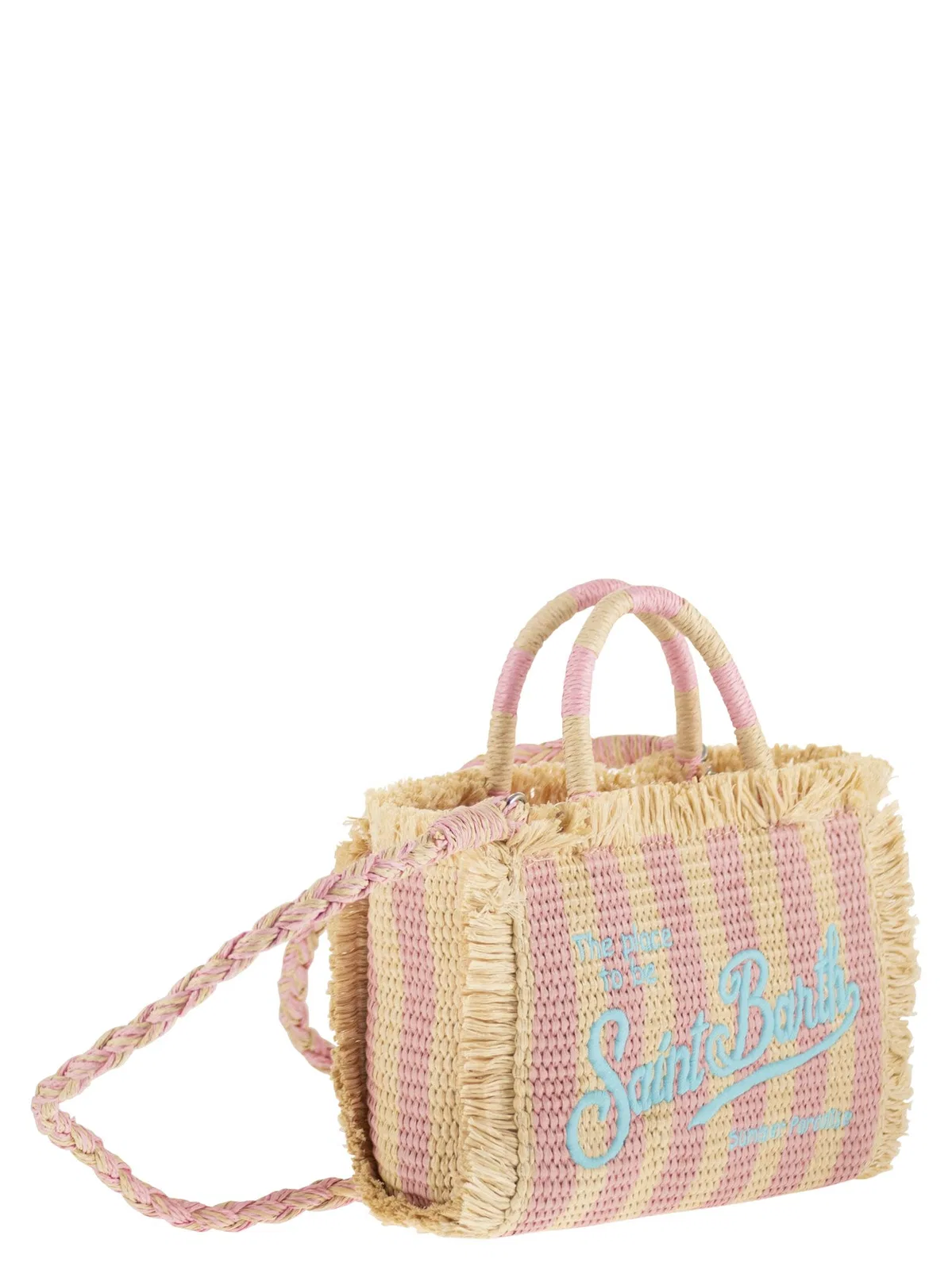 Mc2 Saint Barth Striped Woven Mini Bag With Embroidered 