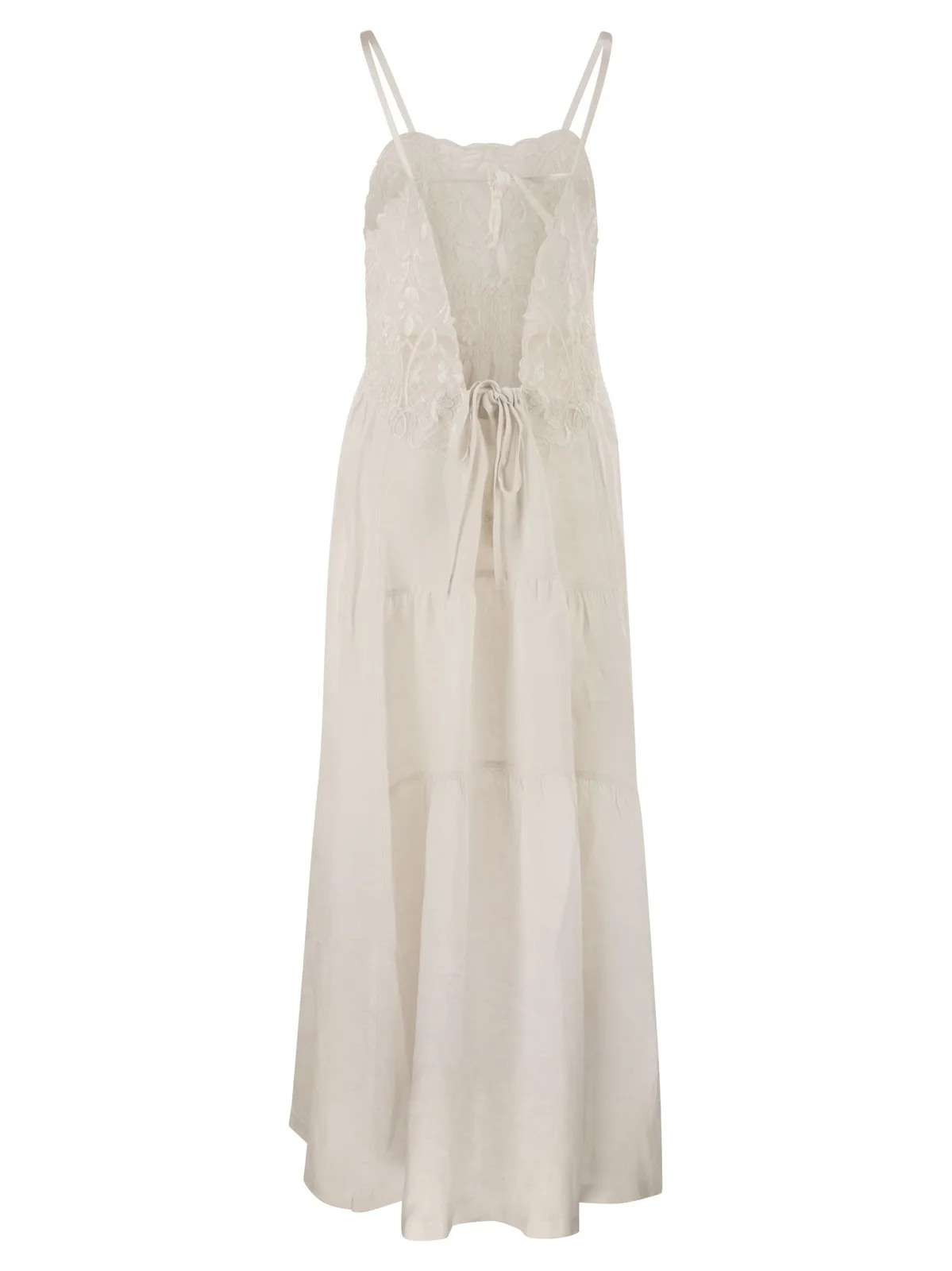 Maurizio Mykonos Long Linen Dress With Embroidered Bodice