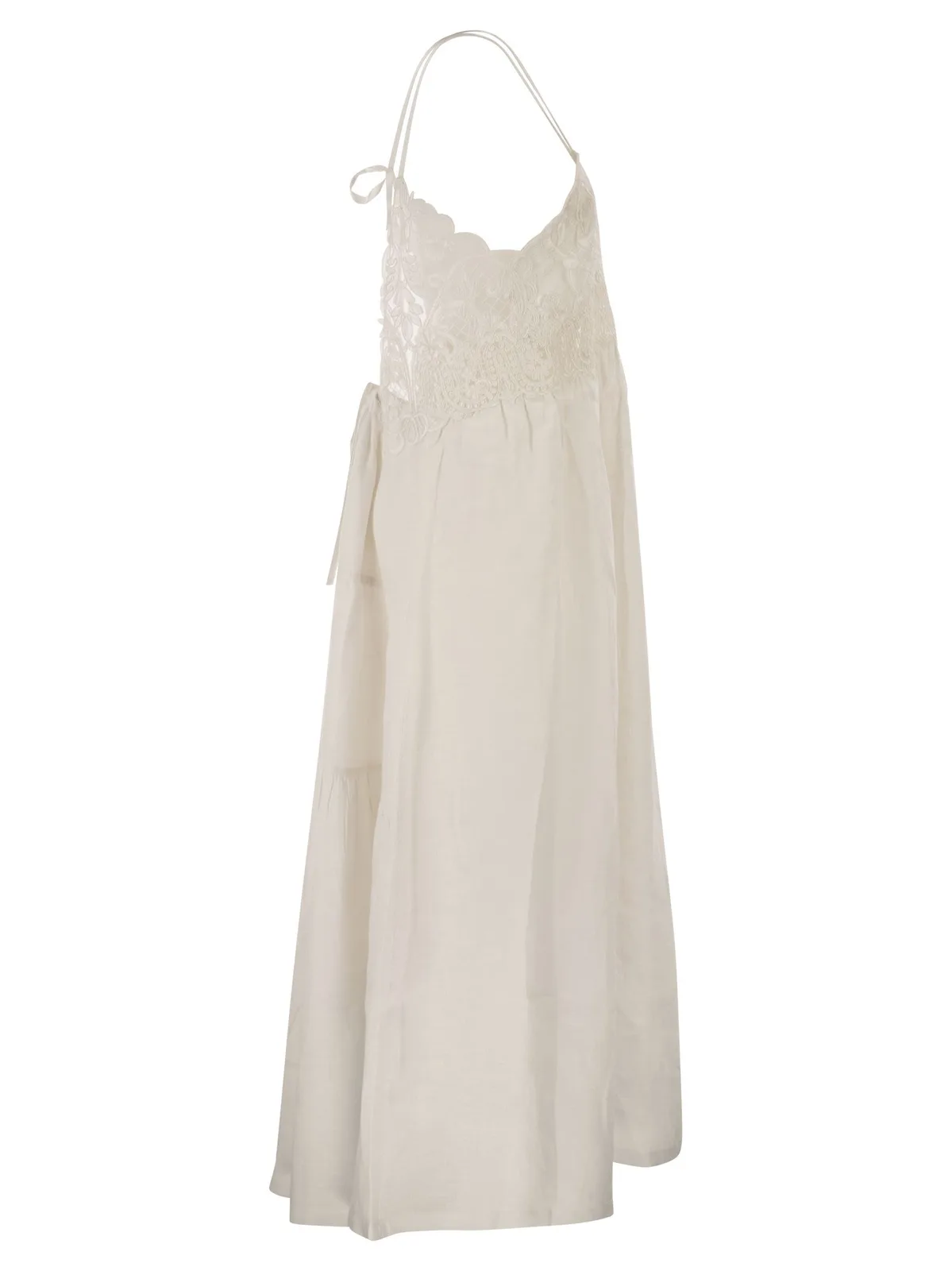 Maurizio Mykonos Long Linen Dress With Embroidered Bodice